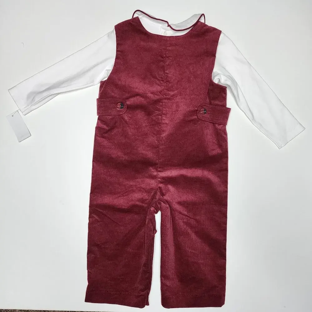 Edgehill Collection Burgundy Dog Velvet Overalls Size 18 Month NWT